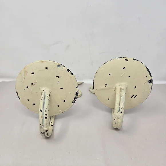 Bird Pillars Candle Holders Off White Patina Shabby Chic Rustic Farm House Metal - Picture 5 of 8